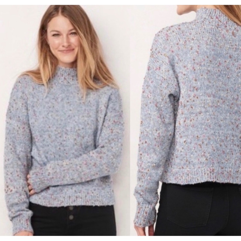 Lauren Conrad LC Speckled Knit Mock Neck Sweater Light Blue Multi Color‎ Size L